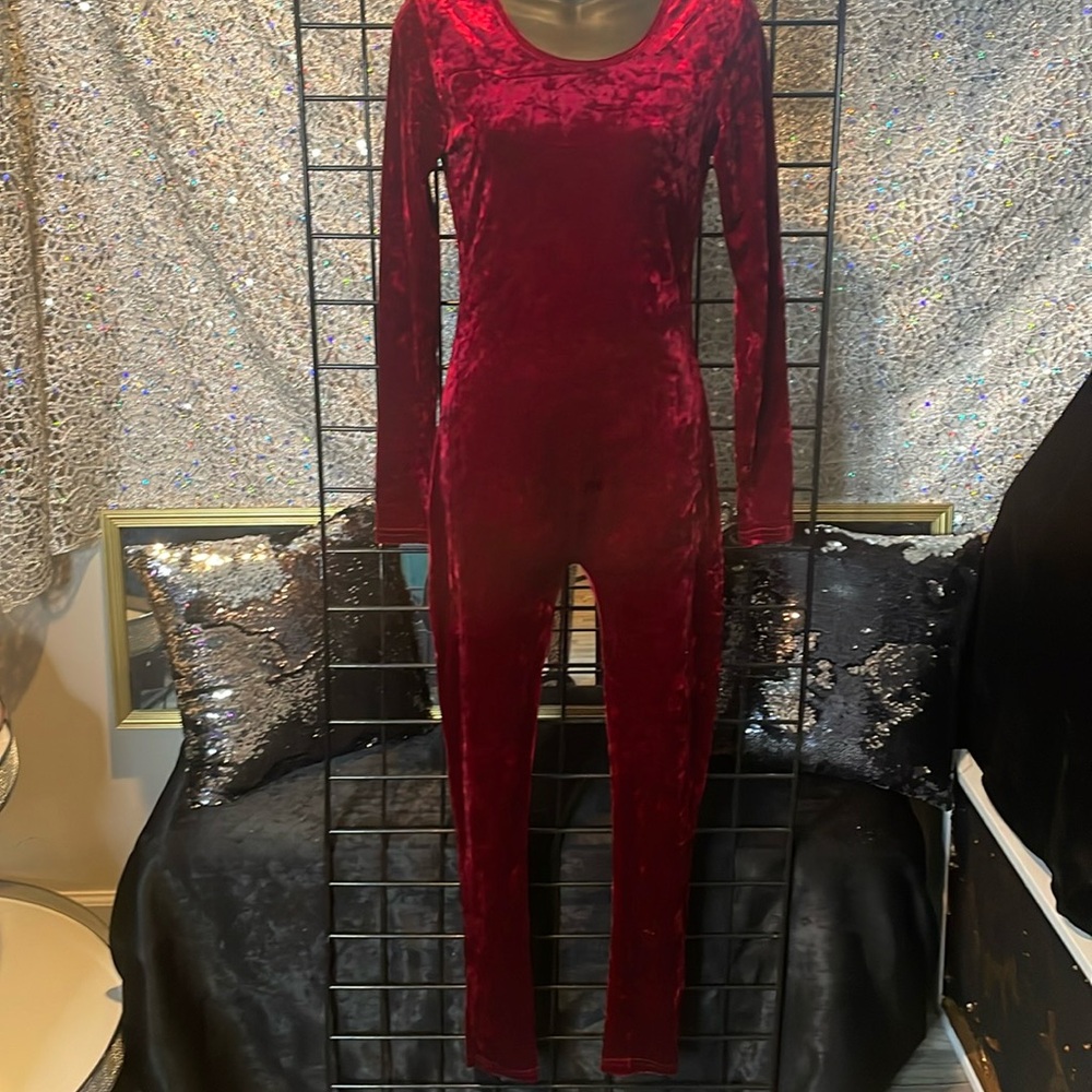 Burgundy velour ls one piece